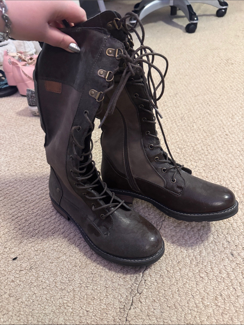 Women’s Lace-Up Tall Combat Boots - Brown
